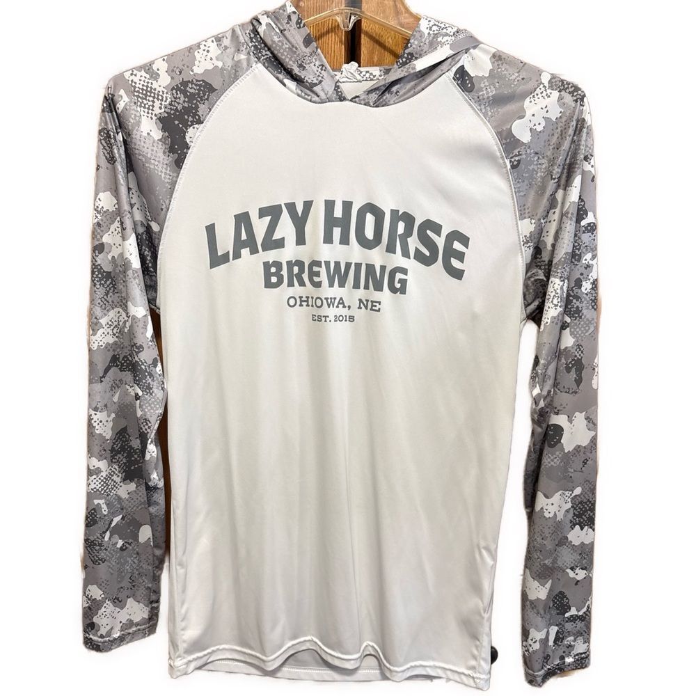 PARAGON White & Gray Camo 100% Silky Polyester Hoodie w/ Lazy Horse Brewing Logo